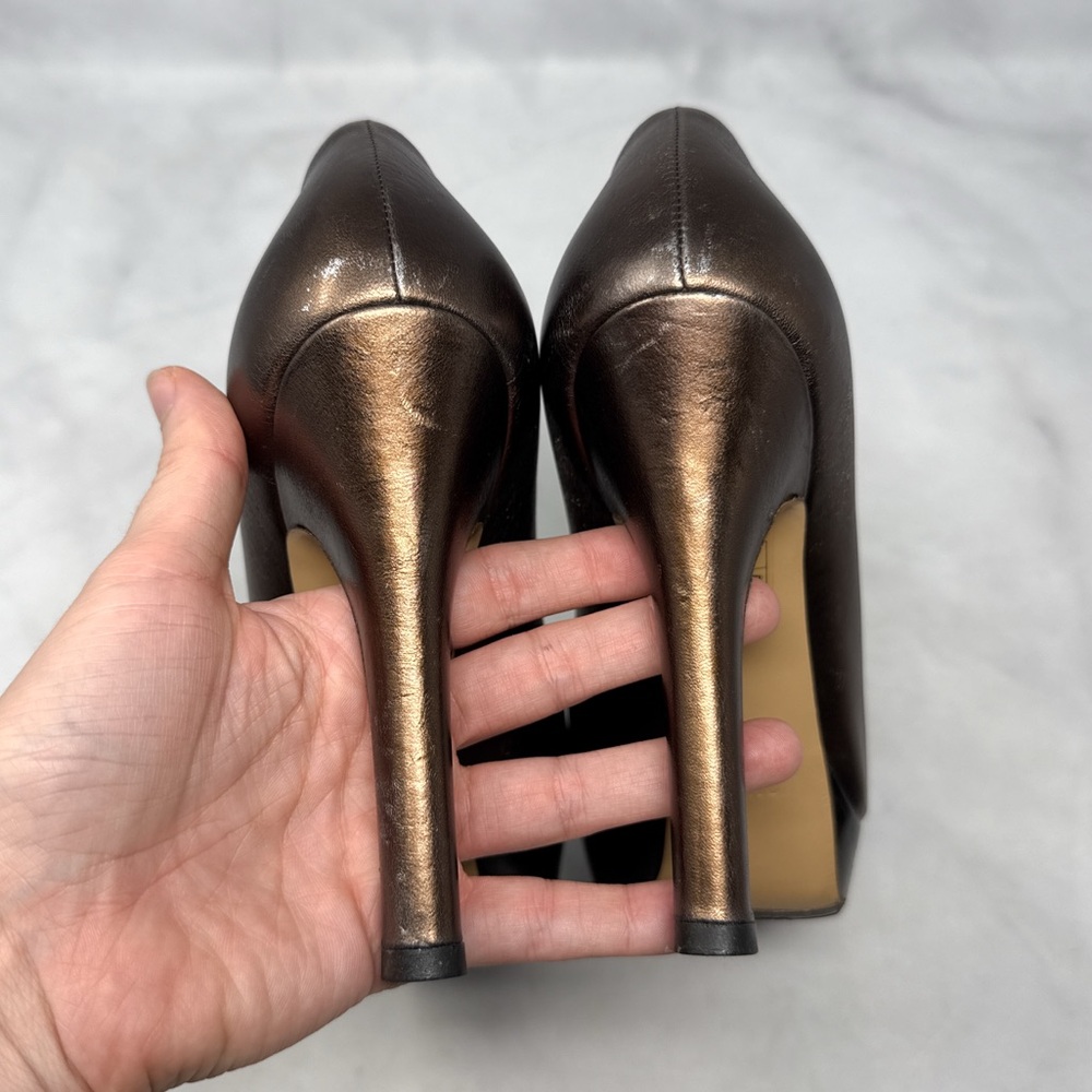 GUCCI Vintage Y2K Hollywood Horsebit Metallic Leather Platform Pump Heels Bronze - Picture 9 of 16